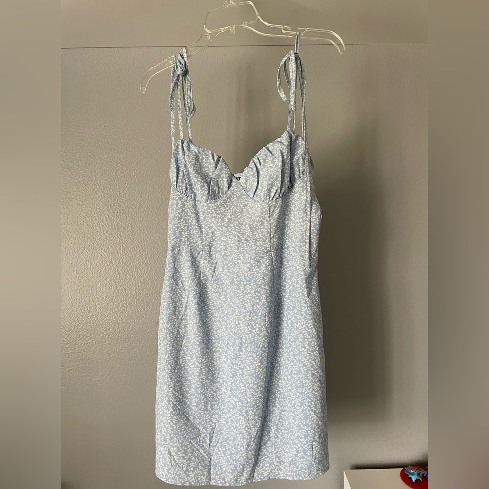 Shein light blue and white floral mini dress, size medium